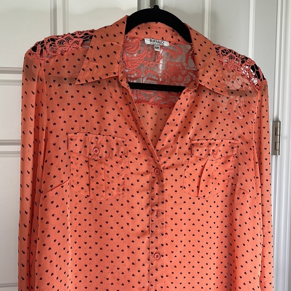 Vintage BUFFALO Sheer Heart Crochet 90s Blouse - Picture 8 of 10